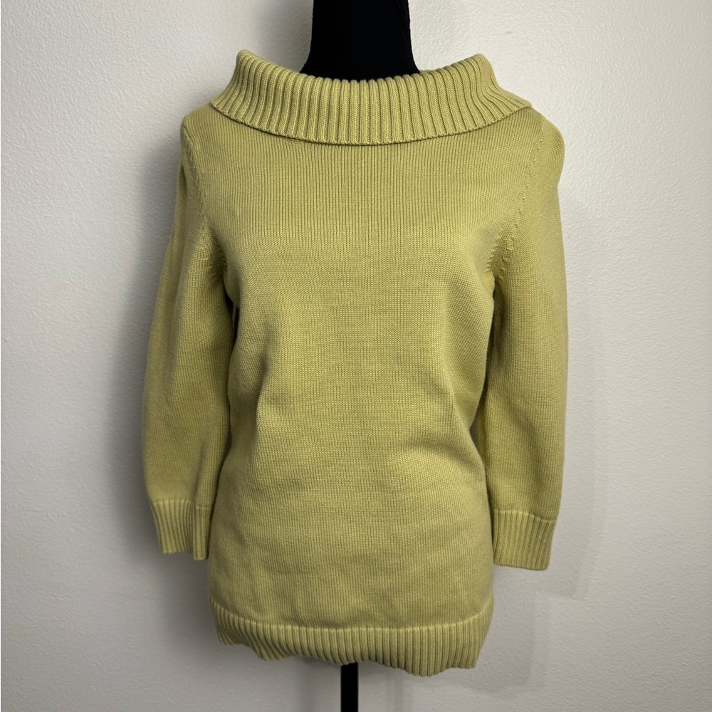 Talbots Women’s Yellow/Green Roll /Round Neck Rib Knitted  Sweater Size M Career
